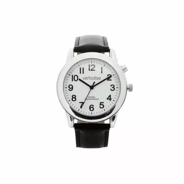 Verbalise Mens Calendar Alarm Talking Watch with Black Leather Strap