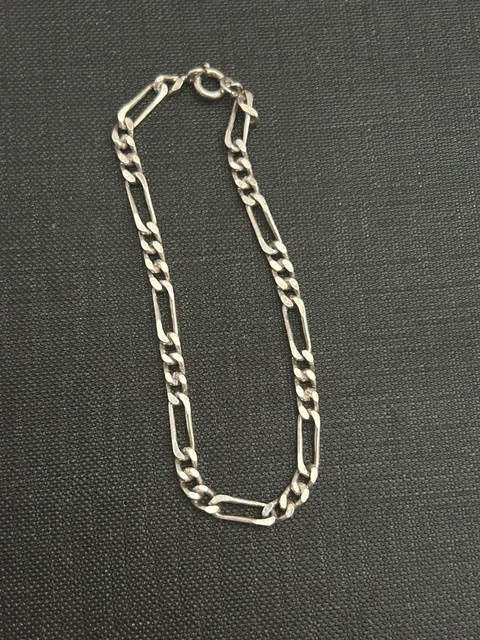 Bracelet Gourmette Argent 925 Massif Vintage - Maille Figaro Ancien