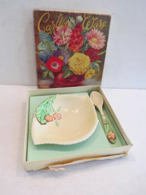 Carlton Ware Flower leaf dish w/ spoon in BOX