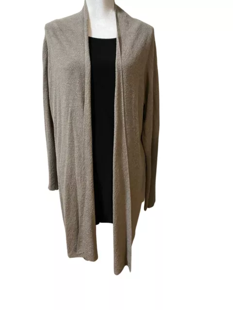 ~Eileen Fisher Cardigan~ Open Front, Long-sleeved, Long, 100% Wool, Taupe, L