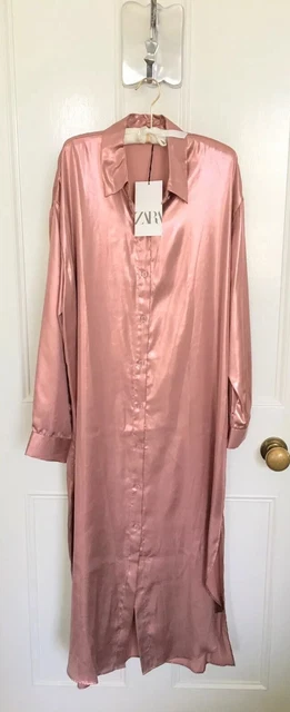 ZARA FLOWING SATIN Shirt Dress In Metallic Dusky Pink Size S BNWT RRP49.99  29.99 - PicClick UK