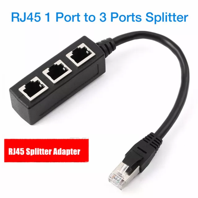 3 IN 1 RJ45 3 Port LAN Ethernet Splitter Adapter Cable Network LAN Connector