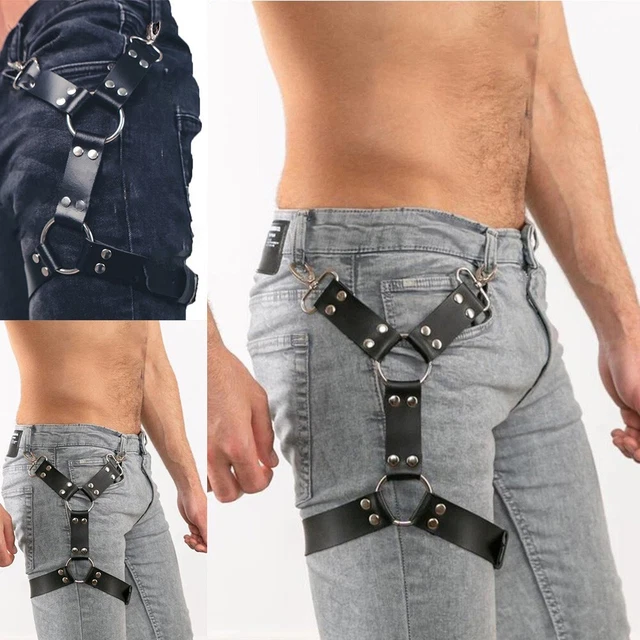 Harnais en cuir PU pour hommes ceintures jambe cuisse jarretière pendentif sexy
