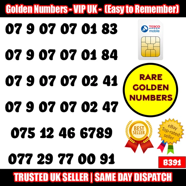Unique Golden Number Tesco SIM Cards UK - PAY AS YOU GO SIM LOT - B391