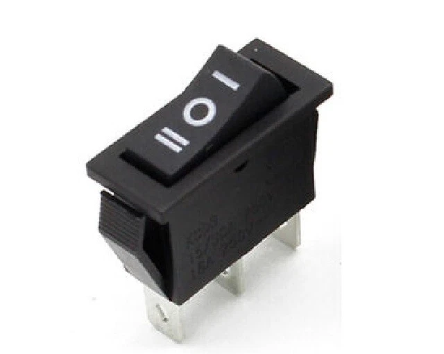 Rocker Switch SPDT 250VAC 3 Amp I-O-II Toggle 2 pin Single Pole 3 Way Throw Mini