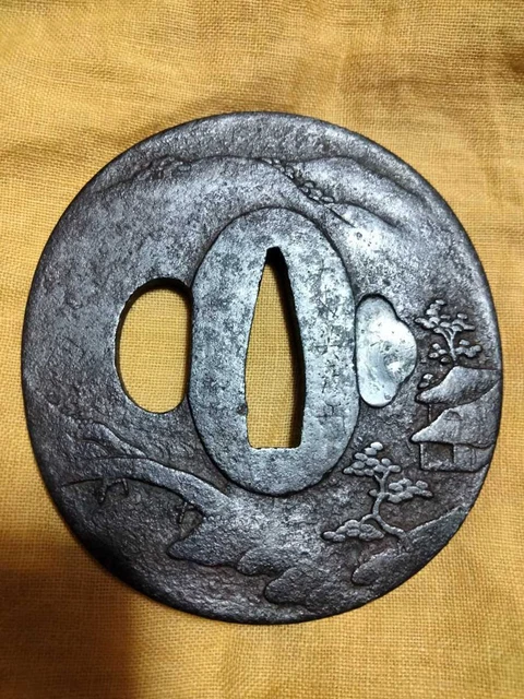 Xipin Iron Tsuba Tan Omori Hidehiko Flower Stamp Rural Landscape Map Group Edo P
