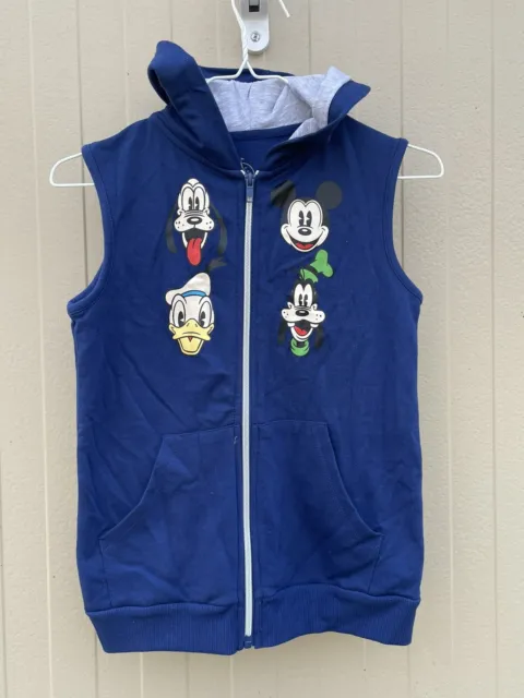Disney Parks Sleeveless Vest Hoodie Mickey Goofy Donald Pluto Size Med Kids
