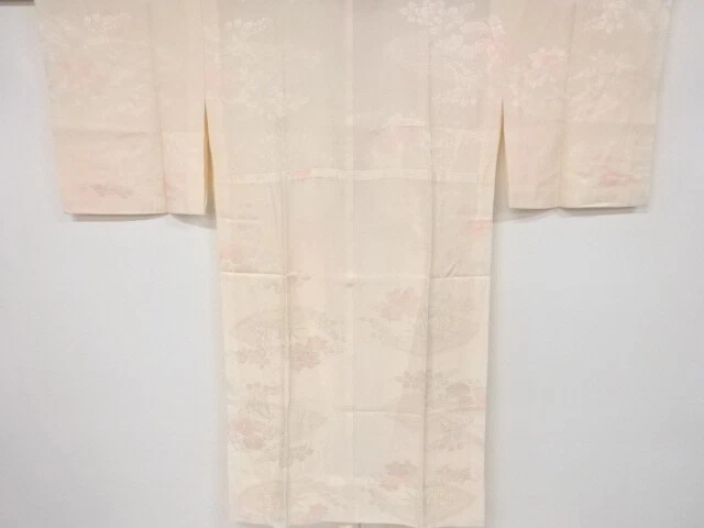 6488092: Japanese Kimono / Vintage Hitoe Juban / Woven Stream & Floral Plants