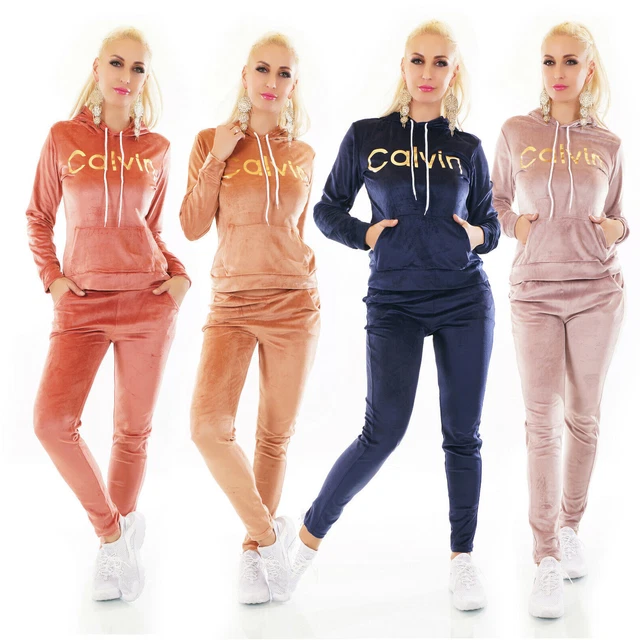 Tuta donna felpa pantalone cappuccio tasche velluto rasato scritta oro nuovo .