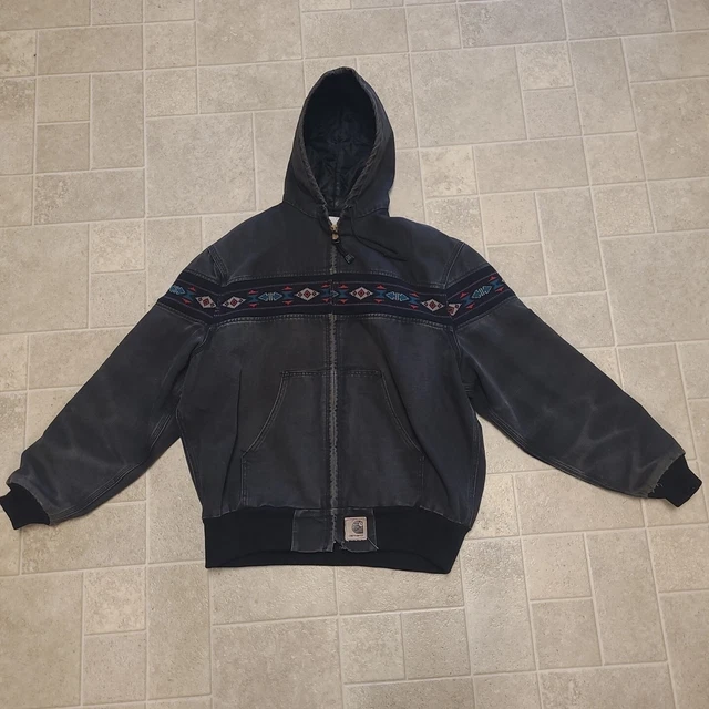 Vintage Carhartt Aztec Jacket Navajo Western Work Wear Hooded Full Zip Size XL