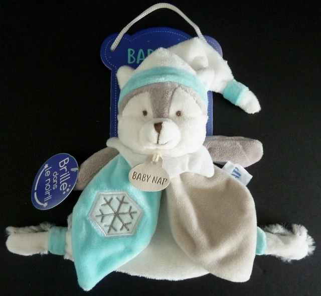 TT DOUDOU PLAT BABY NAT CHIEN HUSKY Lumilunes BN0678 bleu gris blanc flocon NEUF