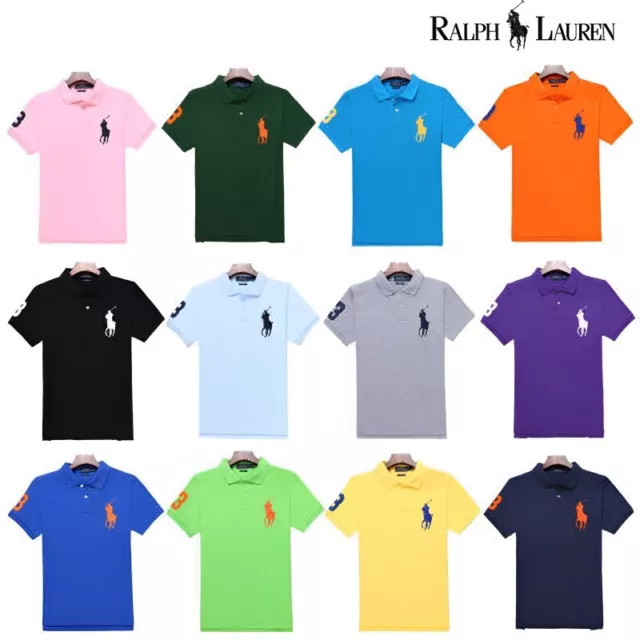 Ralph Lauren Men's Custom Fit Polo Shirt Cotton Short Sleeve Large Pony Polo Top