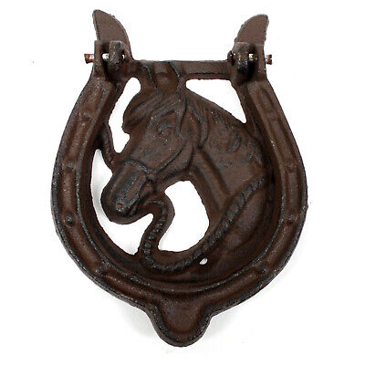 Horse & Horse Shoe Cast Iron Door Knock Western Rustic Metal Look Knocker