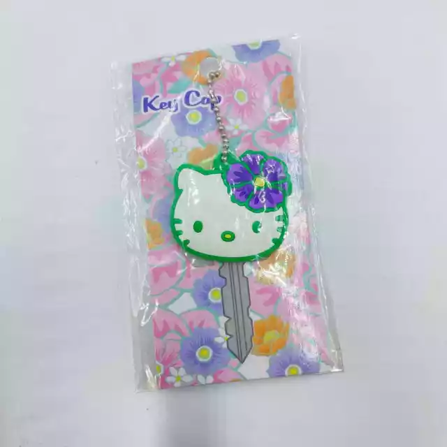 Sanrio Hello Kitty Blue Hawaiian Flower Rubber Key Cap Cover Keychain NEW