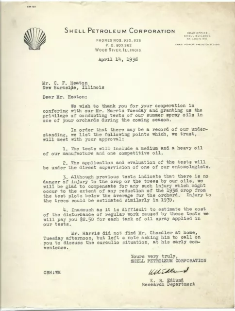 Shell Petroleum Company, 1938 Letterhead, PO Box 262, Wood River Illinois