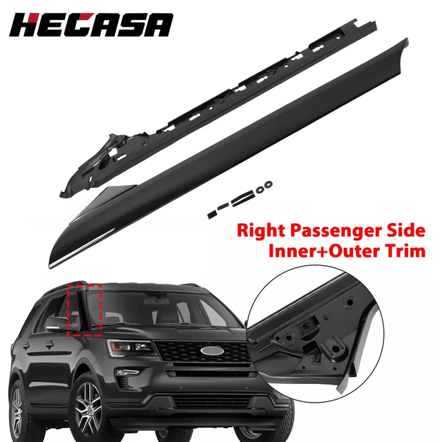 Left Side Windshield A-Pillar Molding Trim For 2011-2019 Ford Explorer – Inner & Outer Set, Black Painted Finish, Direct Replacement