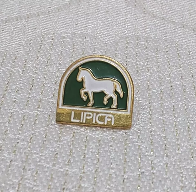 Vintage LIPICA Yugoslavia Pin, Enamelled badge lapel Pin. White Horse