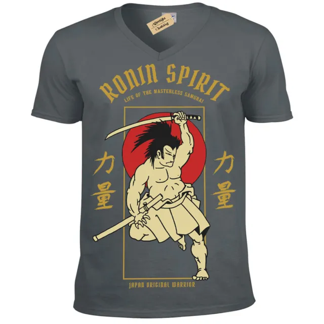 T-shirt Ancient Hero Samurai Ronin Spirit giapponese da uomo scollo a V