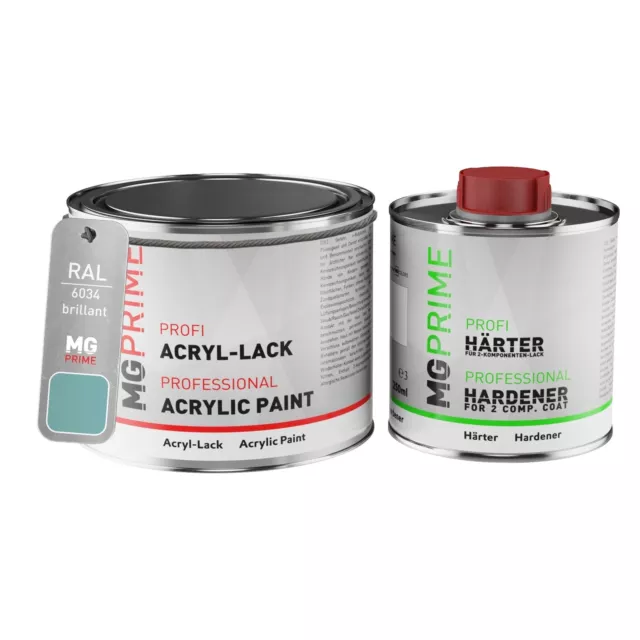 RAL 6034 Turquoise pastel Peinture acrylique brillante Pot 0,75 litre durcisseur