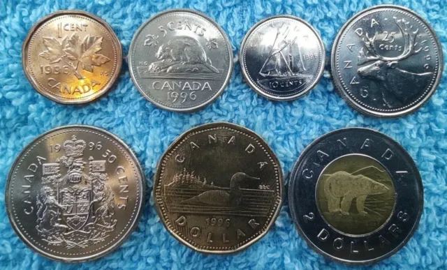 CANADA Série de 7 valeurs 1996 (de 1 cent à 2 dollars) (SC/UNC)