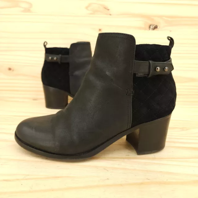 Sperry Womens Ankle Boots Sz 8.5 Black Leather Block Heel Moto Zip Chic Booties