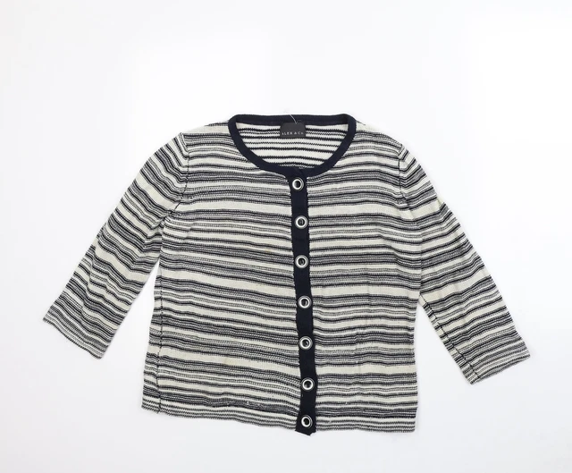 Alex & Co Damen-Cardigan beige gestreift Acryl-Strickjacke Größe 14