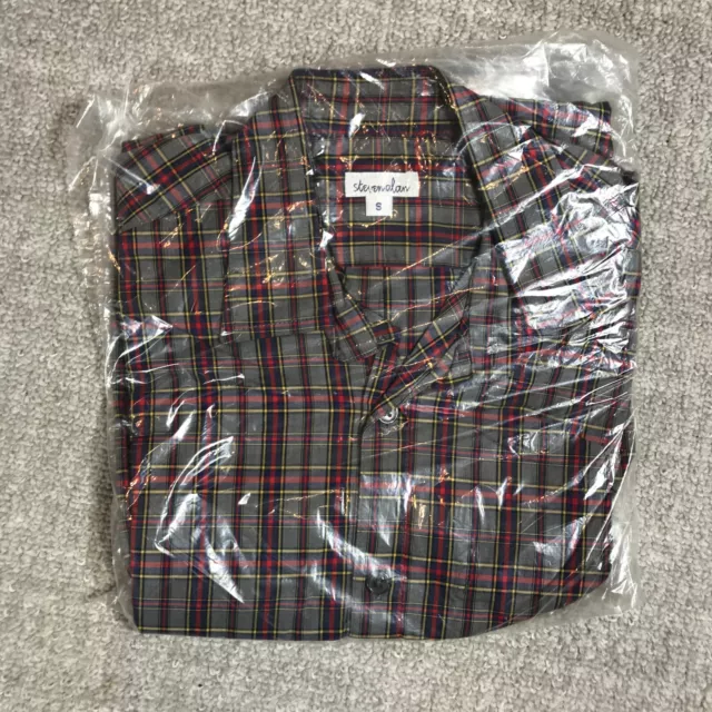 New Steven Alan Shirt Mens Small Button Up Gray Plaid Red  Pocket Made in USA