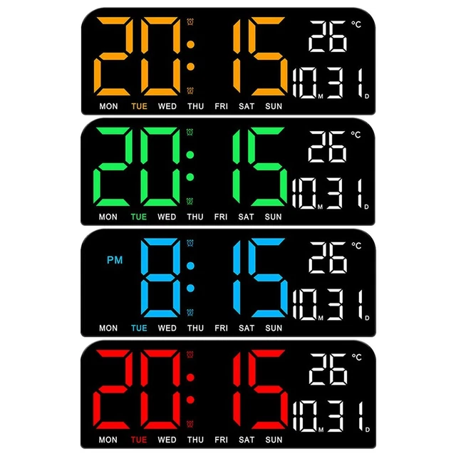Réveil Digital LED Avec écran Extra-large - Heure, Date, Température, 3 Alarmes + Snooze, Réglage Luminosité