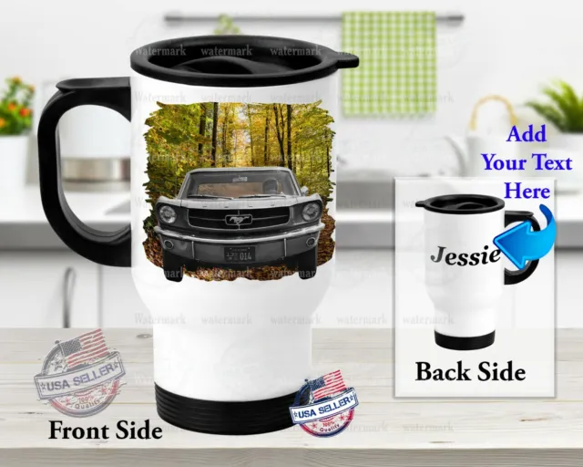 Stainless Steel Tumbler 14oz Travel Mug Muscle Car with Custom Text Design
