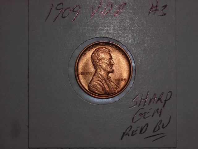 wheat penny 1909 VDB LINCOLN CENT GEM RED BU 1909-P V.D.B LOT #3 GEM RED UNC