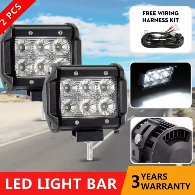 2x 4inch 30W LED Work Light Bar Flood Beam Offroad Fog Lamp with Wiring Harness