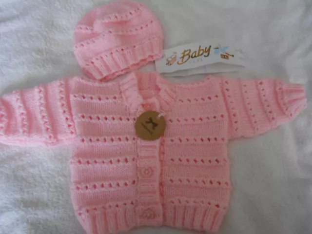 Hand knitted baby set in BABY PINK -  cardigan and hat size -  Newborn