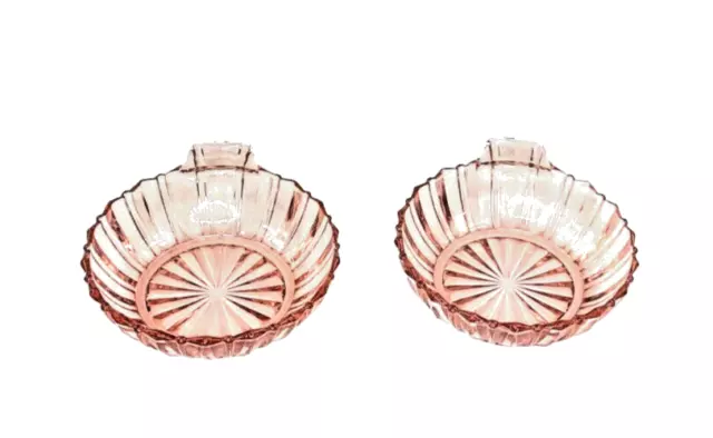 Anchor Hocking Bowls Depression Glass Fortune Pattern Pink Tab Handle Set of 2 3