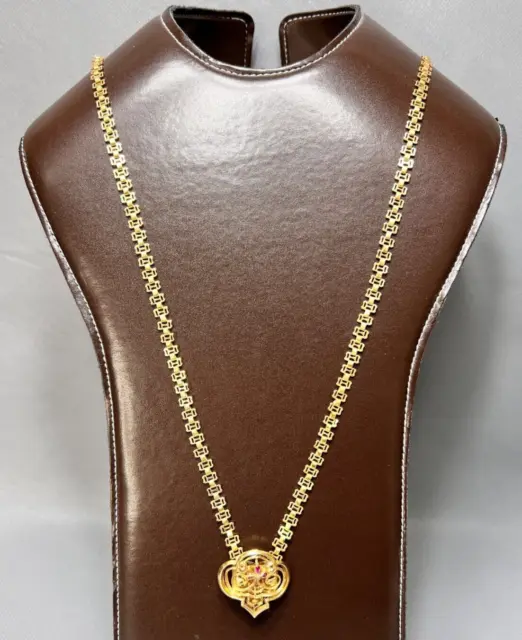19c. Victorian Rolled Gold Brass Book Chain Necklace Art Nouveau Pendan Slide
