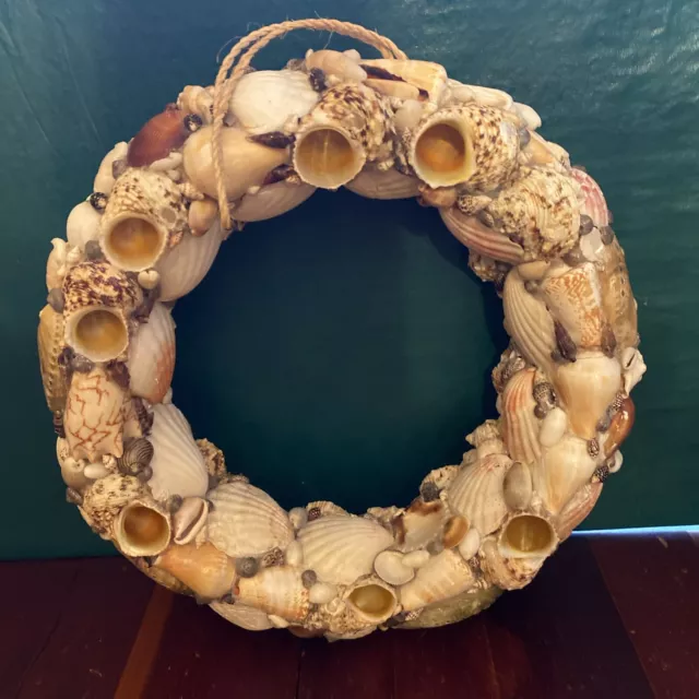 Vintage Sea Shell Wreath Handmade Decor Coastal Beach Island Nautical Ocean 12”