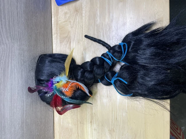 Vintage American Indian Hairpiece Wig Hair Feathers Dressing Up Accessories C3