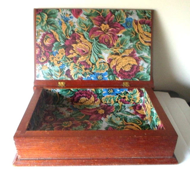 Boîte à Bijoux Ancienne En Bois - Forme Ronde Avec Motif Rose - Vintage