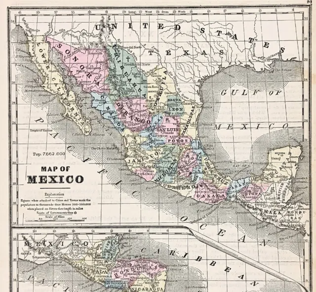 1853 Mexico Texas Central America Map Baja California Panama Rio Grande Presidio