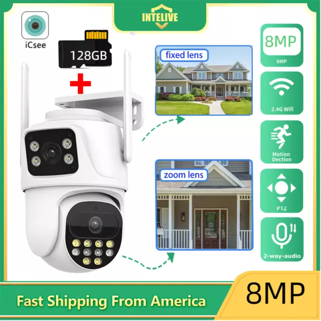 INTELIVE Dual Lens 4MP+4MP HD WiFi IP Camera Outdoor CCTV PTZ Security Camera US