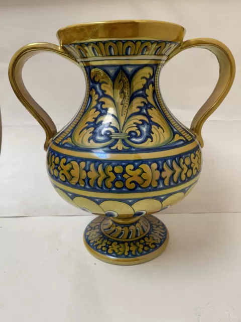 SUPER RARE LUSTER GOLD HANDPAINTED Ceramic Majolica Urn Vase Cantagalli Huge