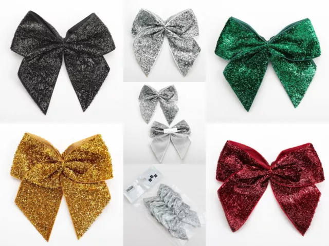 Glitter Ribbon Bows - 10cm Large Sparkly Self Adhesive Pre Tied Craft Gifts