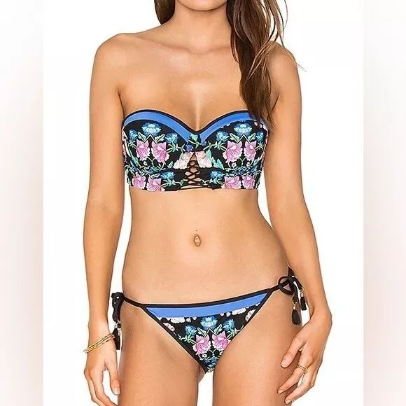 NWT Nanette Lepore Coquette Bikini in Damask Floral Multi Top Bottom Swim Sz L