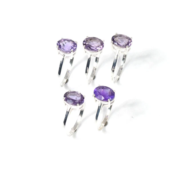 Wholesale 5PC 925 Solid Sterling Silver Faceted Purple Amethyst Ring Lot e705