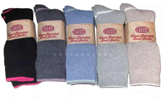 2 Pairs Women's Clear Creek Soft Wool Blend Assorted Crew Boot Thermal Socks