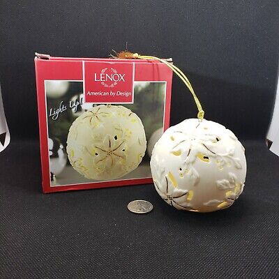Lenox Lit Poinsettia Ornament - Cream Bisque Porcelain Gold Trim - Lights Up!