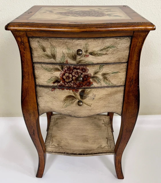 Vintage Italian Tuscan Style Paint Decorated Nightstand / Side Table