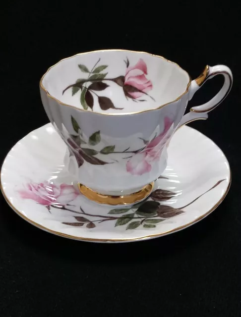 Vintage Queen Anne “Cherie”Tea Cup & Saucer Pink Flowers Bone China - England.