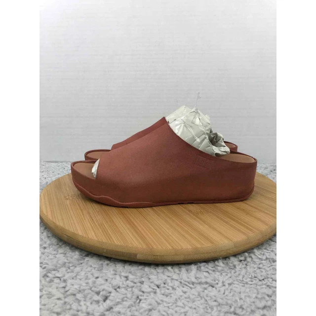 Fitflop SHUV Warm Rose Nubuck Leather Slides Womens 7 EY9-955 Platform Casual