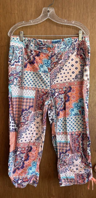 Chico's Collection Cropped Patchwork Boho Capri Pants Size 1.5 (8/10) ELASTIC W.