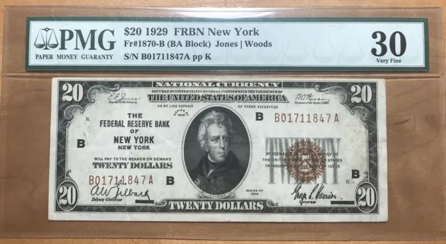 $20 1929 FRBN New York VF 30